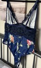 Navy Blue Floral Teddie/ Bodysuit Trimmed In Lace, Size Large — photo 6