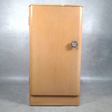 Vintage Oak Veneer Bedside Cabinet Cupboard W/ Drawer & Brass Handle 1960s Prop