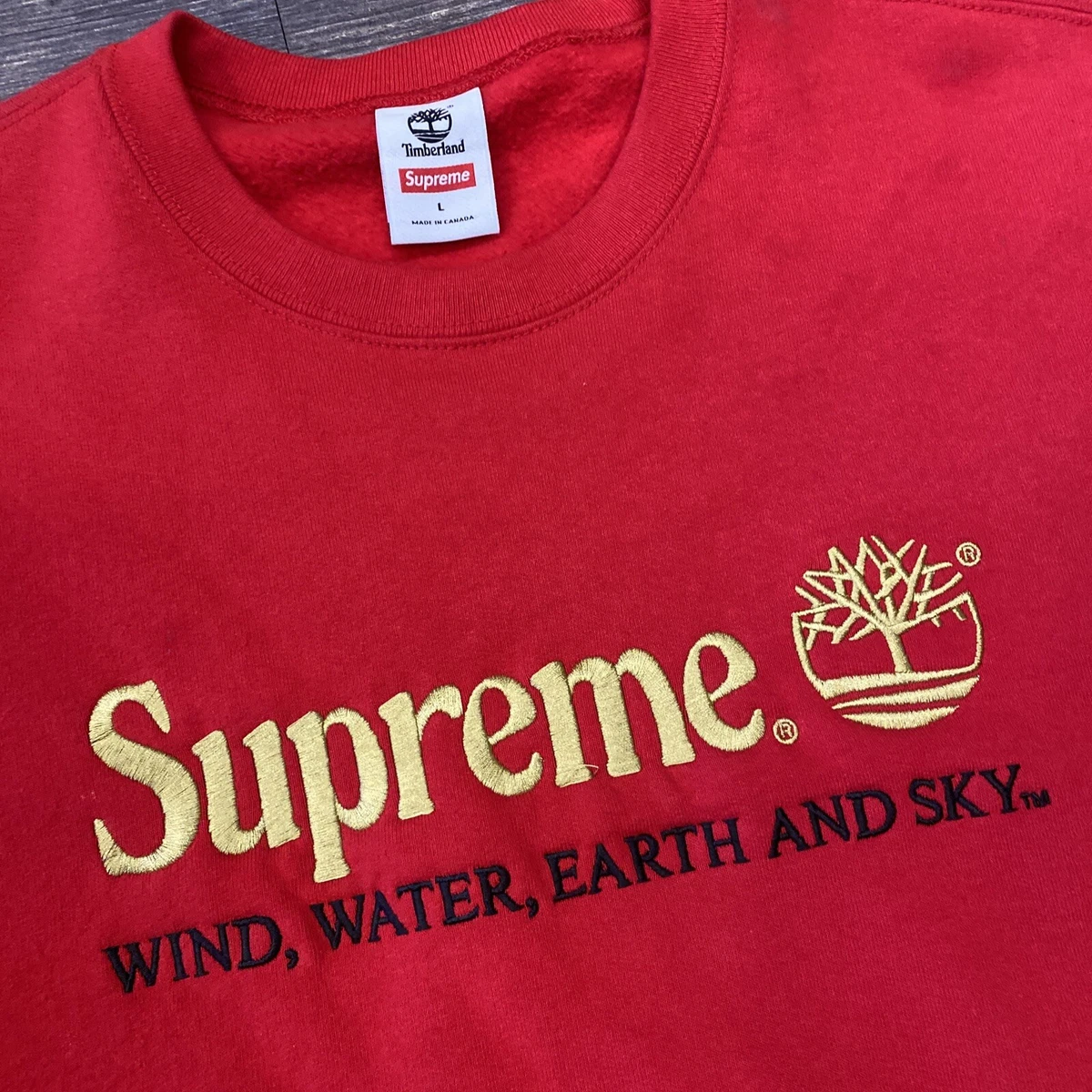 Supreme x Timberland Crewneck Red Large SS20 Wind Water Earth Sky Made In Canada