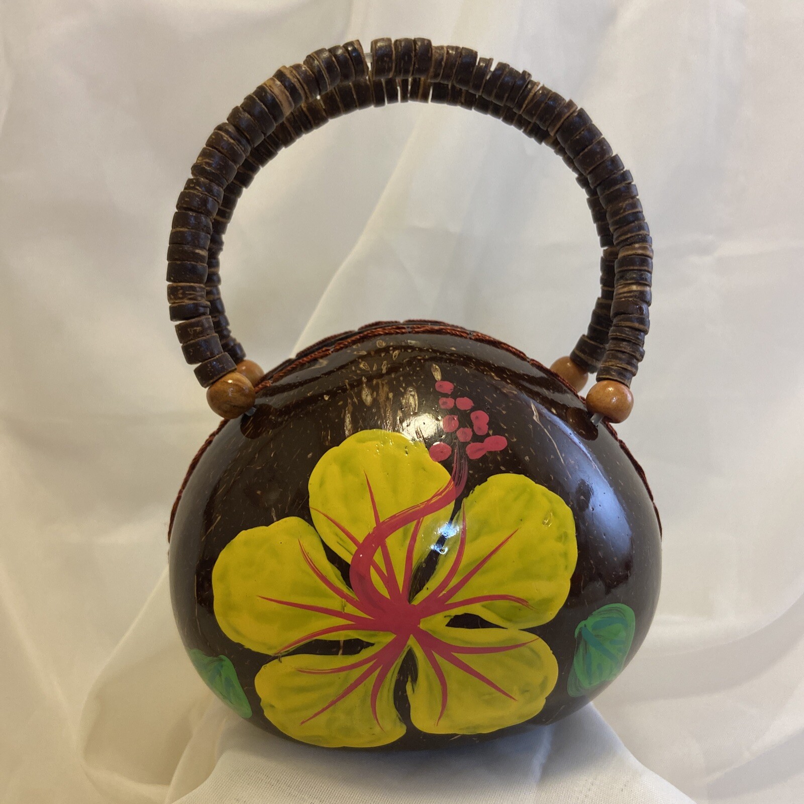 Vintage Hawaiian Coconut Shell Purse Hawaii Aloha Yel… Gem
