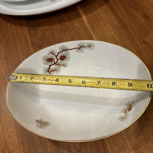 Vintage handpainted 10 Inch Oval bowl pine cones Japan Fukagawa Arita - Picture 6 of 7