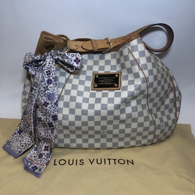 Louis Vuitton Galleria GM Damier Azur Handbag + Aiyana Perle Rose Silk  Bandeau | eBay