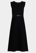 Elie Tahari The Vera Belted Scoop-Neck Midi Sweater Dress Black US Size XL NWT