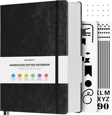 OFFIGIFT Dotted Journal Notebook, 312 Numbered Pages Large B5 Hardcover Leath