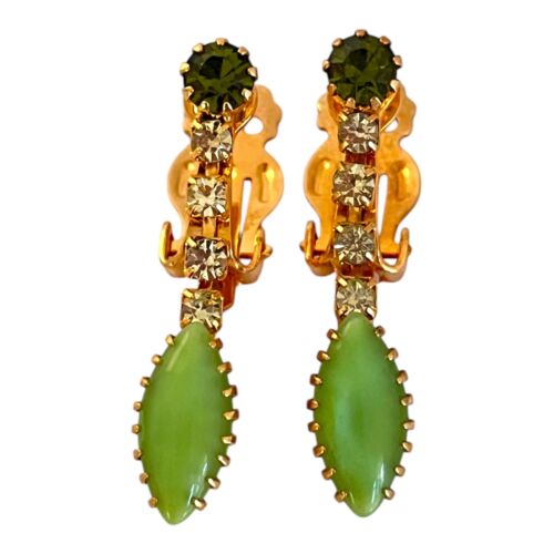 Vintage Brooch & Earrings Set Rhinestones Green Demi-Parure MCM 11J - Picture 2 of 12