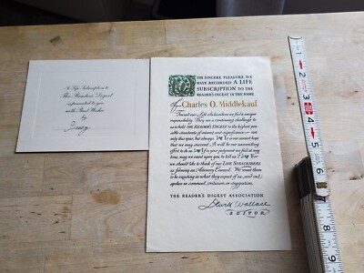 READER'S DIGEST LIFETIME MEMBERSHIP PAPERS: WALLACE: SIGNED