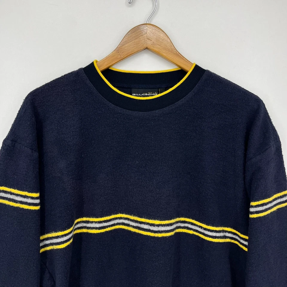 Billabong Sweater Adult Size L Navy Blue Fleece Striped Crew Neck Vintage Y2K - Image 2 of 4