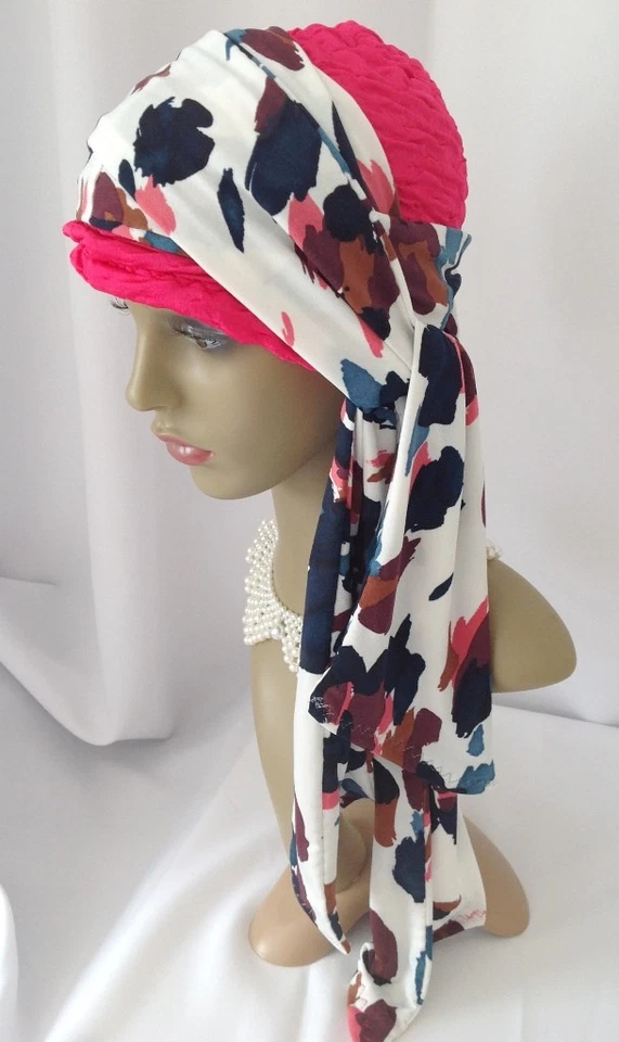 Conjunto de bufanda sombrero turbante ÚNICO hecho a mano para pérdida de cabello quimio alopecia bufanda Foto 2 de 4