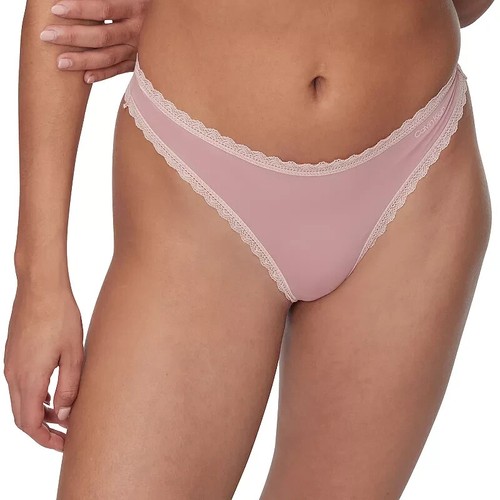 Calvin Klein Women's Lace-Trim Thong Panty Underwear, Red Grape Dark Pink, XS