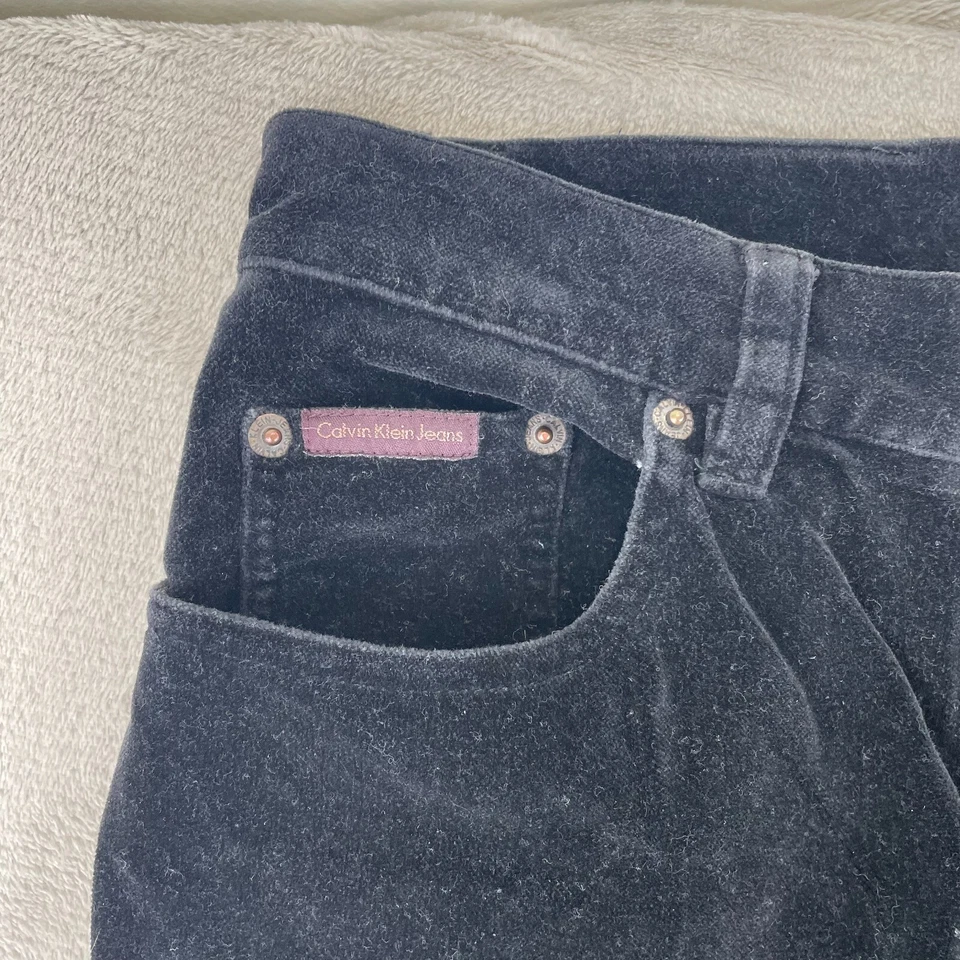 Vintage Calvin Klein Pants Women 8 Black Velvet Rare 1990s Collection Designer - Image 2 of 4