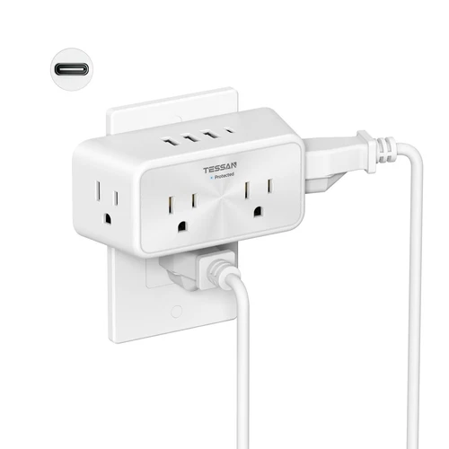 Multi Plug Outlet Extender Wall Surge Protector with 4 AC 4 USB Ports Charging