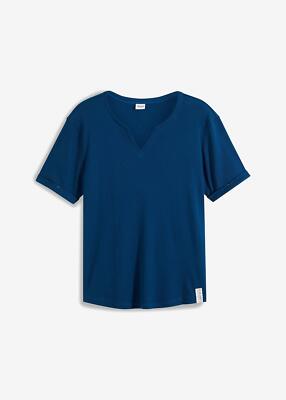 Rippshirt aus Bio-Baumwolle Kurzarm Gr. 56/58 XL Blau Herren Basic-Shirt Neu