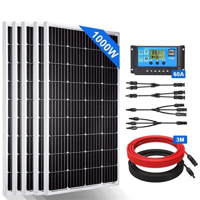 4 KW·h/Tag Solarpanel Kit 1000W 12V Solarsystem 5 Stücke 200W Mono Solarmodul