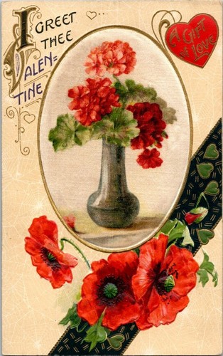 Valentine Lovers Heart Vintage Postcard Sweethearts Lover Flower Bouquet Gift