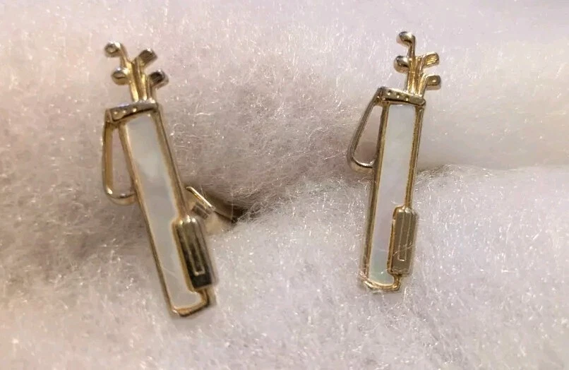 Swank 复古高尔夫袖扣带珍珠母高尔夫俱乐部包金色签名 — 第 2/4 张图片