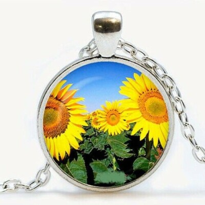 SUNFLOWER FLOWER DAISY YELLOW SPRING  charm pendant Silver 20'' Necklace FREE BOX