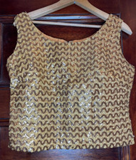 Handmade Gold Sequined Sleeveless Top Shirt Vintage Small Lined 1970s Seventies