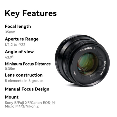 7Artisans 35mm F1.2 Mark II MF Large Aperture Lens for