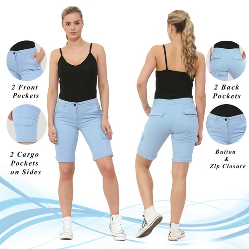 Womens Ladies Cotton Knee Length Summer Combat Chino Cargo Casual Pant Shorts - Picture 18 of 60