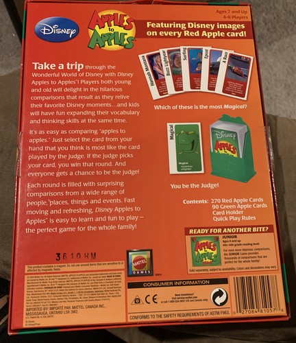 Mattel Apples To Apples Disney Edition Complete Family Game 2009 Ages 7+ - Picture 2 of 2