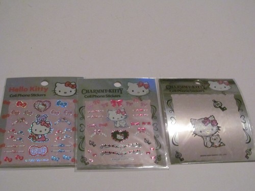 3 STCK. SANRIO HANDY AUFKLEBER 2005 HELLO KITTY CHARMMY GLITZER PRISMA NEU IN VERPACKUNG SCHLEIFEN - Bild 1 von 7