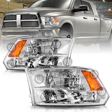 Headlights Assembly for 2009-2018 Dodge Ram 1500 2500 3500 Chrome Quad Headlamps
