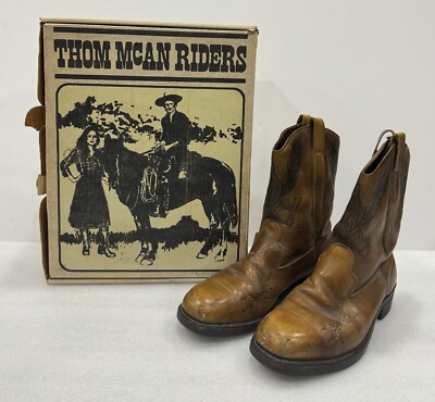 Vintage THOM MCAN Cowboy Rancher Boots Sz 9 Western Brown Leather 1776 Eagle USA