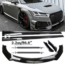 Front Bumper Lip Spoiler Kit +86.6" Car Side Skirt For AUDI A8 Polyurethane