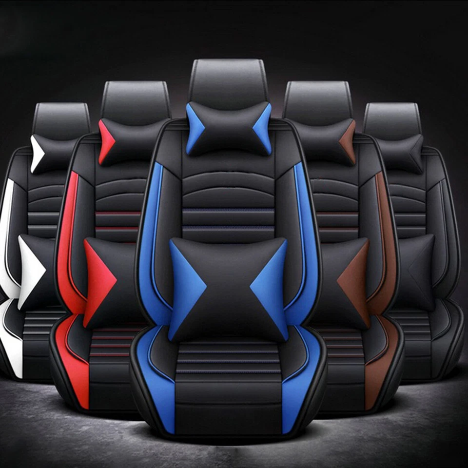 For JEEP Wrangler Front +Rear Car Seat Covers Full Set Nappa Leather Cushion Pad Foto 3 de 4