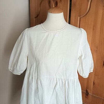 New Look - Cream Denim Puff Sleeve Short Boho Dress - Size 12