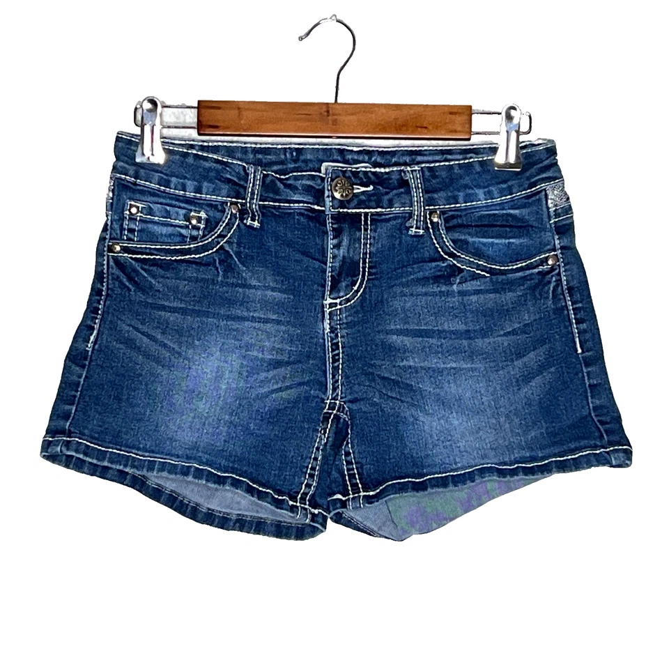 Soundgirl Mujer Embellecido Solapa Caliente Pantalones Cortos Juniors Talla 9 Elástico Denim Foto 2 de 4