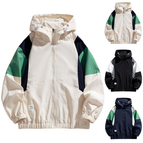 Men's Autumn Lapel Hooded Colour Blocking Casual Loose Style Long Sleeve Jacket - Picture 10 of 27