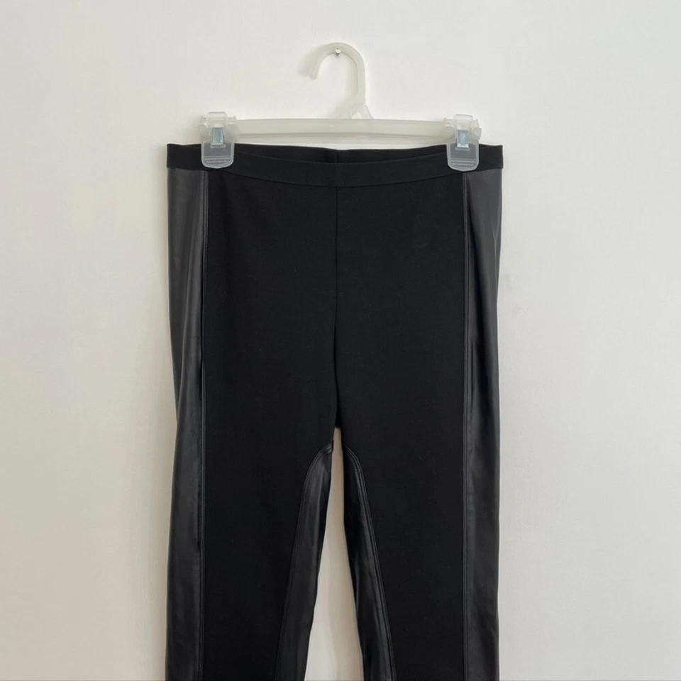 BCBGMAXAZRIA Caragh Imitación Cuero Panel Leggings Negro Tirar de Medios Mixtos Pequeños Foto 2 de 4