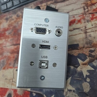 HDMI, VGA, 3.5mm & USB Pass Through Single Gang Wall Plate Silver