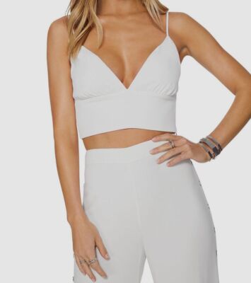 $275 Ramy Brook Women's Ivory Lacey Cropped V-Neck Cami Top