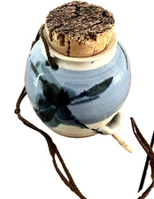 Handmade Pottery Bird Feeder Two Perch Cork Fill & Cleanout w/Hanger 6"H 7.5"D🦜