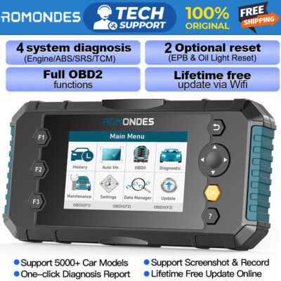 ROMONDES RD3000 Engine OBD2 Scanner ABS SRS TCM Diagnostic Tool Oil/EPB Reset US