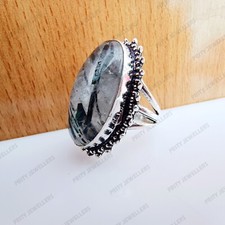 Black Rutile Gemstone Ring, 925 Sterling Silver Ring, Antique Handmade Ring