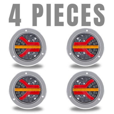 2X 4inch Amber Red Round LED Truck Trailer Stop