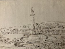 Very Beautiful Drawing Wash Ink 18th Naples Italy Port To Identify Sea Laid