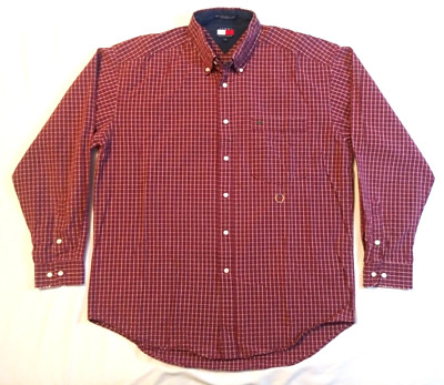 Vintage Tommy Hilfiger Flannel Crest Red White Stripes Checkered Mens Large