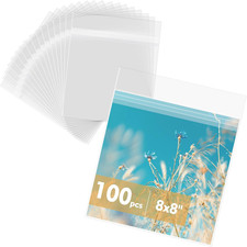 Mat Board Center 8X8 Inches Crystal Clear Sleeves Storage Bags, 100 Pack Self Se