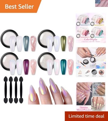 4 Boxes Metallic Mermaid Pearl Nail Powder - Versatile for Gel and Acrylic Nails