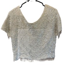 Vintage Sequin Beaded Women Top 19x21  M Zip Back Hong Kong Lined FLAWS