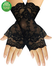 Womens Short Floral Lace Fingerless Gloves Black Bridal Evening Wedding Prom