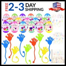 24 Pack Prefilled Easter Eggs with Sticky Hand Toys for Kids Girls Boys Easte...