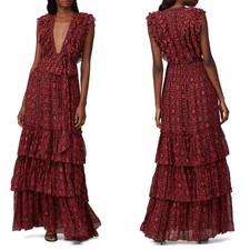 Ulla Johnson Adelina Formal Red Ruffle Maxi Dress MISSING BELT