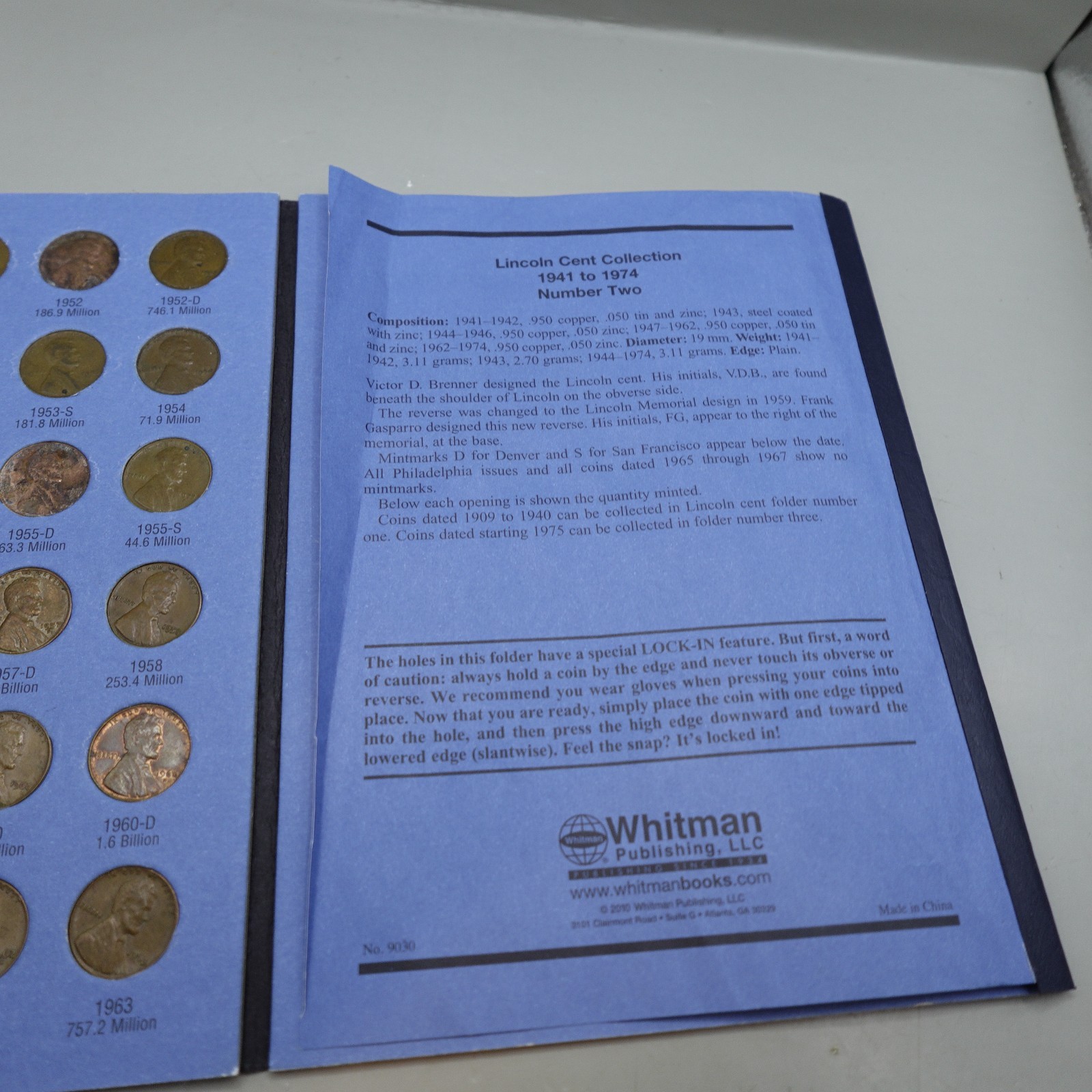 Whitman Coin Folder Lincoln Cents Starting 1941-1974 Incomplete Set 80 Coins
