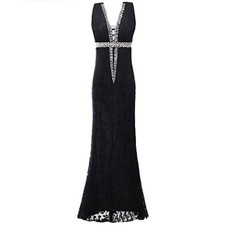 NWT - Edith Windsor Women's Deep V Neck Beaded Sequins Lace Evening Dress