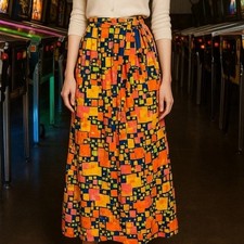 VINTAGE 1970S SCREEN PRINT MAXI WRAP SKIRT BOLD ABSTRACT PRINT SIZE SMALL